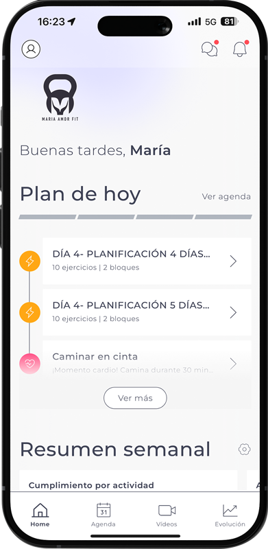 Pantalla de la APP Maria AMDR Fit